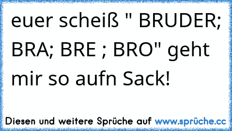 euer scheiß " BRUDER; BRA; BRE ; BRO" geht mir so aufn Sack!