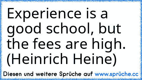 Experience is a good school, but the fees are high. (Heinrich Heine)