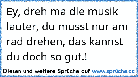 Ey, dreh ma die musik lauter, du musst nur am rad drehen, das kannst du doch so gut.!