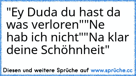 "Ey Duda du hast da was verloren"
"Ne hab ich nicht"
"Na klar deine Schöhnheit"