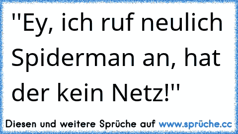 ''Ey, ich ruf neulich Spiderman an, hat der kein Netz!''