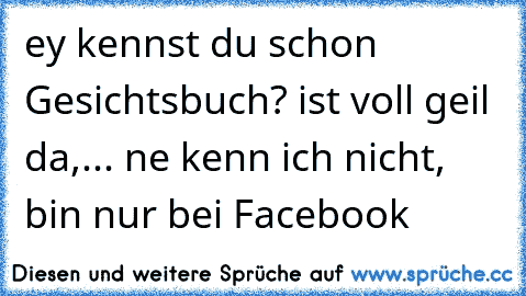 ey kennst du schon Gesichtsbuch? ist voll geil da,... ne kenn ich nicht, bin nur bei Facebook