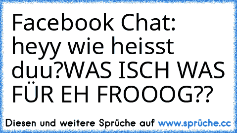 Facebook Chat: heyy wie heisst duu?
WAS ISCH WAS FÜR EH FROOOG??