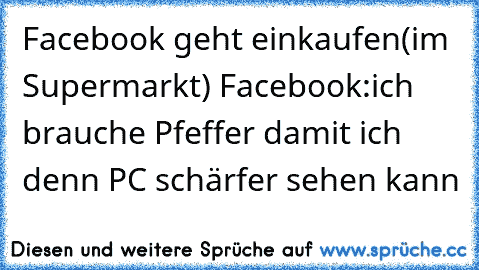 Facebook geht einkaufen(im Supermarkt) Facebook:ich brauche Pfeffer damit ich denn PC schärfer sehen kann