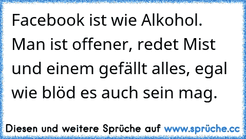 Facebook ist wie Alkohol. Man ist offener, redet Mist und einem gefällt alles, egal wie blöd es auch sein mag.