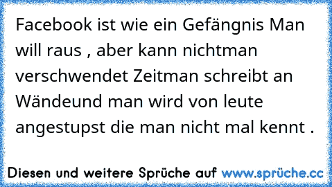 Facebook ist wie ein Gefängnis 
Man will raus , aber kann nicht
man verschwendet Zeit
man schreibt an Wände
und man wird von leute angestupst die man nicht mal kennt .