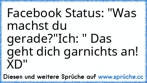 Facebook Status: "Was machst du gerade?"
Ich: " Das geht dich garnichts an! XD"