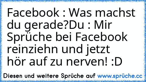 Facebook : Was machst du gerade?
Du : Mir Sprüche bei Facebook reinziehn und jetzt
       hör auf zu nerven! :D