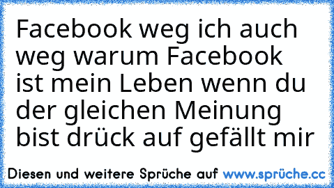 Facebook weg ich auch weg warum Facebook ist mein Leben wenn du der gleichen Meinung bist drück auf gefällt mir ♥