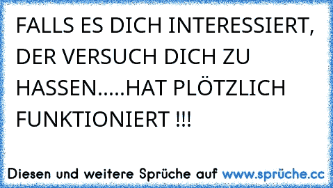 FALLS ES DICH INTERESSIERT, DER VERSUCH DICH ZU HASSEN.....HAT PLÖTZLICH FUNKTIONIERT !!!