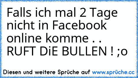 Falls ich mal 2 Tage nicht in Facebook online komme . . 
RUFT DiE BULLEN ! ;o