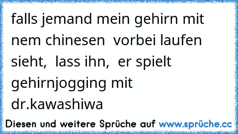 falls jemand mein gehirn mit nem chinesen  vorbei laufen sieht,  lass ihn,  er spielt gehirnjogging mit dr.kawashiwa