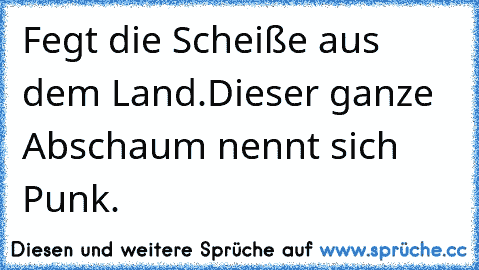 Fegt die Scheiße aus dem Land.
Dieser ganze Abschaum nennt sich Punk.