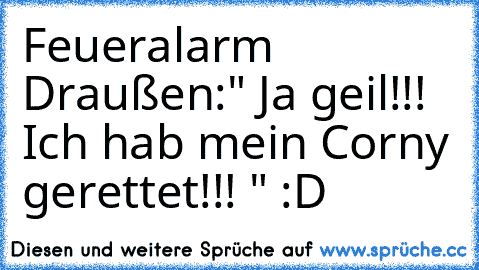 Feueralarm 
Draußen:
" Ja geil!!! Ich hab mein Corny gerettet!!! " :D