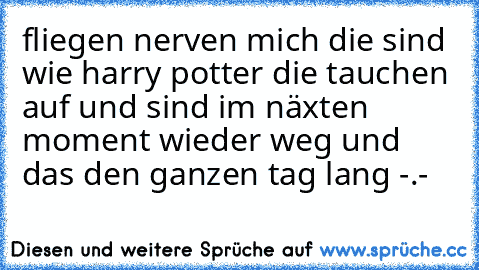 fliegen nerven mich die sind wie harry potter die tauchen auf und sind im näxten moment wieder weg und das den ganzen tag lang -.-