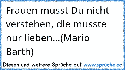 Frauen musst Du nicht verstehen, die musste nur lieben...
(Mario Barth)