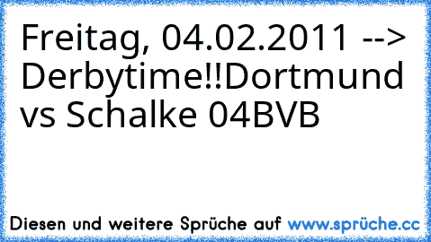 Freitag, 04.02.2011 --> Derbytime!!
Dortmund vs Schalke 04
BVB 