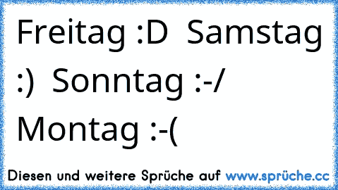 Freitag :D – Samstag :) – Sonntag :-/ – Montag :-(