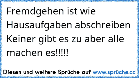 Fremdgehen ist wie Hausaufgaben abschreiben Keiner gibt es zu aber alle machen es!!!!!