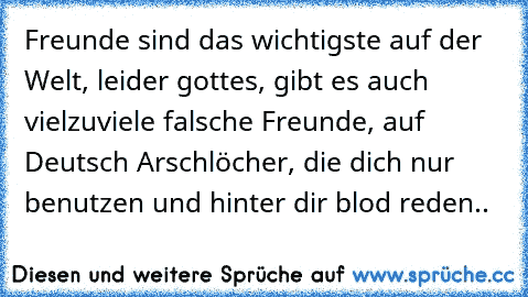 Freunde sind das wichtigste auf der Welt, leider gottes, gibt es auch vielzuviele falsche Freunde, auf Deutsch Arschlöcher, die dich nur benutzen und hinter dir blod reden..