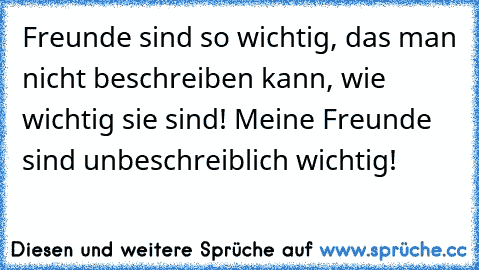 Freunde sind so wichtig, das man nicht beschreiben kann, wie wichtig sie sind! Meine Freunde sind unbeschreiblich wichtig!