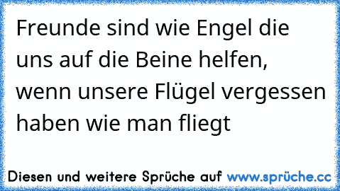 Freunde sind wie Engel die uns auf die Beine helfen, wenn unsere Flügel vergessen haben wie man fliegt