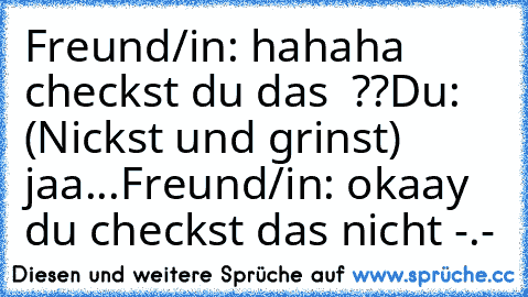 Freund/in: hahaha checkst du das  ??
Du: (Nickst und grinst) jaa...
Freund/in: okaay du checkst das nicht -.-