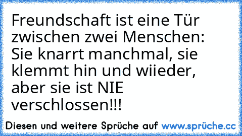 Freundschaft ist eine Tür zwischen zwei Menschen: Sie knarrt manchmal, sie klemmt hin und wiieder, aber sie ist NIE verschlossen!!!