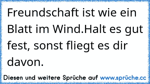 Freundschaft ist wie ein Blatt im Wind.
Halt es gut fest, sonst fliegt es dir davon.♥