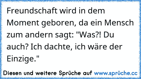 Freundschaft wird in dem Moment geboren, da ein Mensch zum andern sagt: "Was?! Du auch? Ich dachte, ich wäre der Einzige."  ♥