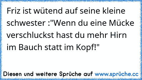 Friz ist wütend auf seine kleine schwester :"Wenn du eine Mücke verschluckst hast du mehr Hirn im Bauch statt im Kopf!"