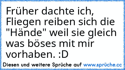 Früher dachte ich, Fliegen reiben sich die "Hände" weil sie gleich was böses mit mir vorhaben. :D