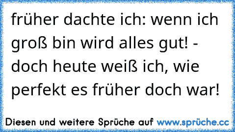 früher dachte ich: wenn ich groß bin wird alles gut! - doch heute weiß ich, wie perfekt es früher doch war!