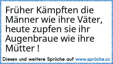 Früher Kämpften die Männer wie ihre Väter, heute zupfen sie ihr Augenbraue wie ihre Mütter !