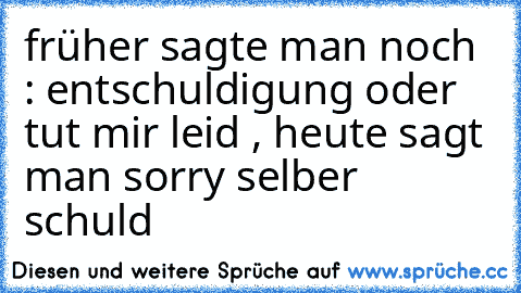 früher sagte man noch : entschuldigung oder tut mir leid , heute sagt man sorry selber schuld