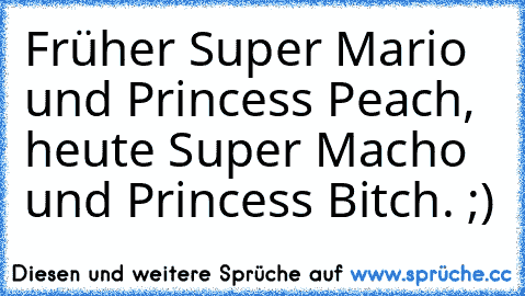 Früher Super Mario und Princess Peach, heute Super Macho und Princess Bitch. ;)