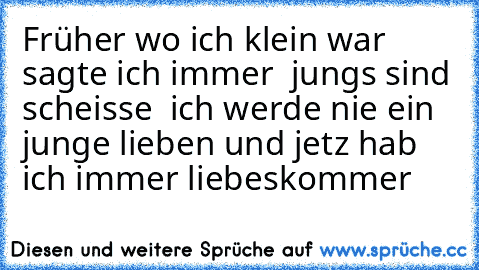 Früher wo ich klein war sagte ich immer  jungs sind scheisse  ich werde nie ein junge lieben und jetz hab ich immer liebeskommer ♥