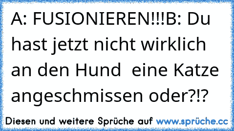 A: FUSIONIEREN!!!
B: Du hast jetzt nicht wirklich an den Hund  eine Katze angeschmissen oder?!?