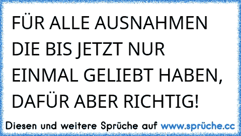 FÜR ALLE AUSNAHMEN DIE BIS JETZT NUR EINMAL GELIEBT HABEN, DAFÜR ABER RICHTIG!