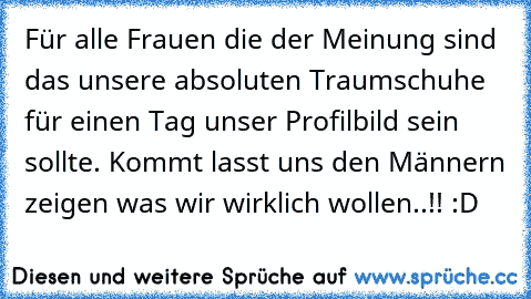 Für alle Frauen die der Meinung sind das unsere absoluten Traumschuhe für einen Tag unser Profilbild sein sollte. Kommt lasst uns den Männern zeigen was wir wirklich wollen..!! :D