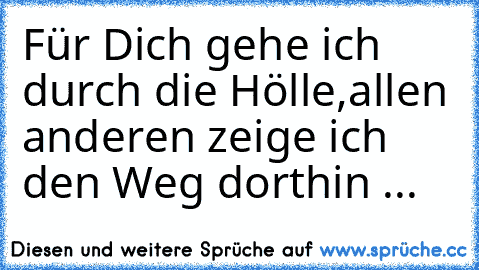 Für Dich gehe ich durch die Hölle,
allen anderen zeige ich den Weg dorthin ...