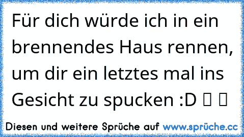 Für dich würde ich in ein brennendes Haus rennen, um dir ein letztes mal ins Gesicht zu spucken :D ツ ツ ☺ ☺