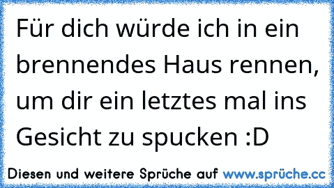 Für dich würde ich in ein brennendes Haus rennen, um dir ein letztes mal ins Gesicht zu spucken :D