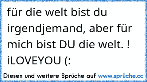 für die welt bist du irgendjemand, aber für mich bist DU die welt. ! ♥ iLOVEYOU (: