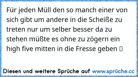 Für jeden Müll den so manch einer von sich gibt um andere in die Scheiße zu treten nur um selber besser da zu stehen müßte es ohne zu zögern ein high five mitten in die Fresse geben ツ