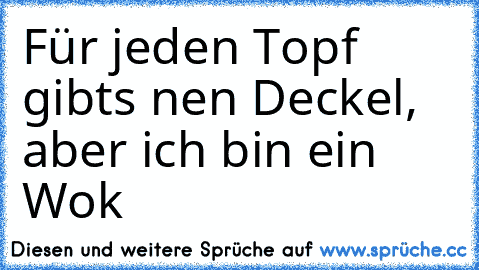 Für jeden Topf gibts nen Deckel, aber ich bin ein Wok