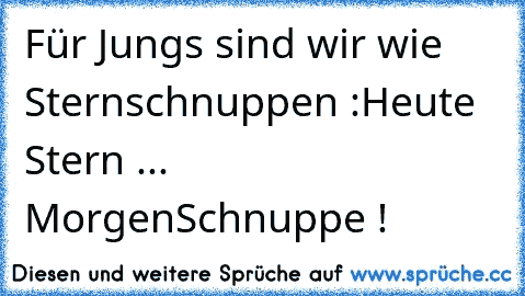 Für Jungs sind wir wie Sternschnuppen :
Heute Stern ... MorgenSchnuppe !
♥