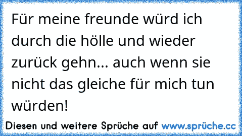 Für meine freunde würd ich durch die hölle und wieder zurück gehn... auch wenn sie nicht das gleiche für mich tun würden!