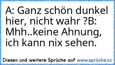 A: Ganz schön dunkel hier, nicht wahr ?
B: Mhh..keine Ahnung, ich kann nix sehen.