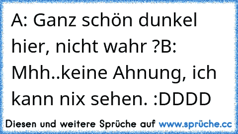 A: Ganz schön dunkel hier, nicht wahr ?
B: Mhh..keine Ahnung, ich kann nix sehen. :DDDD